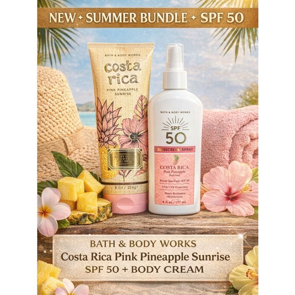 🌴 Bath & Body Works Costa Rica Pink Pineapple Sunrise SPF 50 + Body Cream NEW☀️